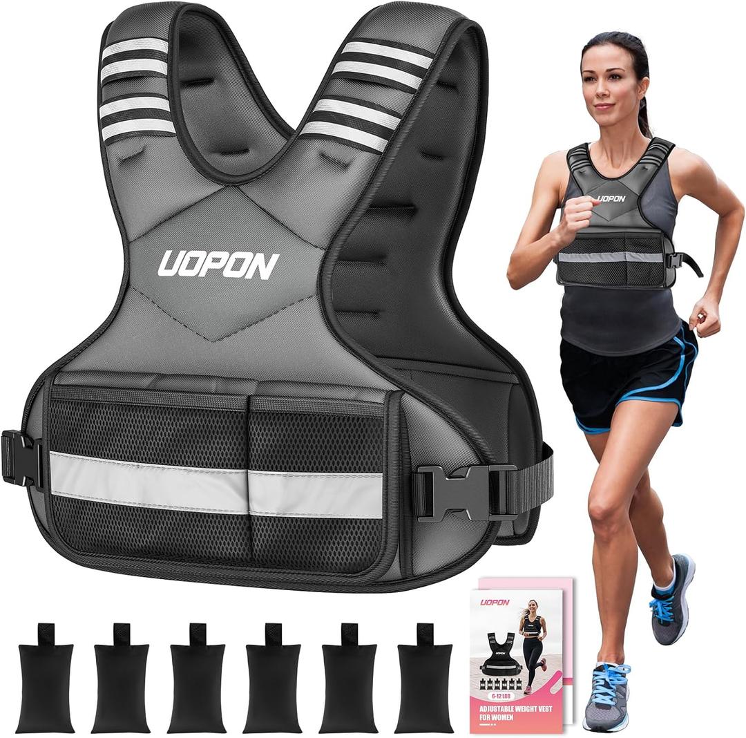 Adjustable Weighted Vest for Women, 6-12 Lbs Rucking Vest with 6 Ironsand Weights, Best Weighted Vest with Plus Pockets & Reflective Strips for Running, Walking, Workout and Strength Training (Gray)