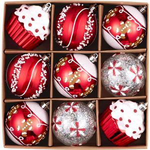 Valery Madelyn Christmas Ball Ornaments, 9ct Candy Cane Red White Shatterproof Christmas Tree Decorations Set, 2.76 Inch Decorative Hanging Hanging Ornament Bulk for Xmas Holiday Party Decor