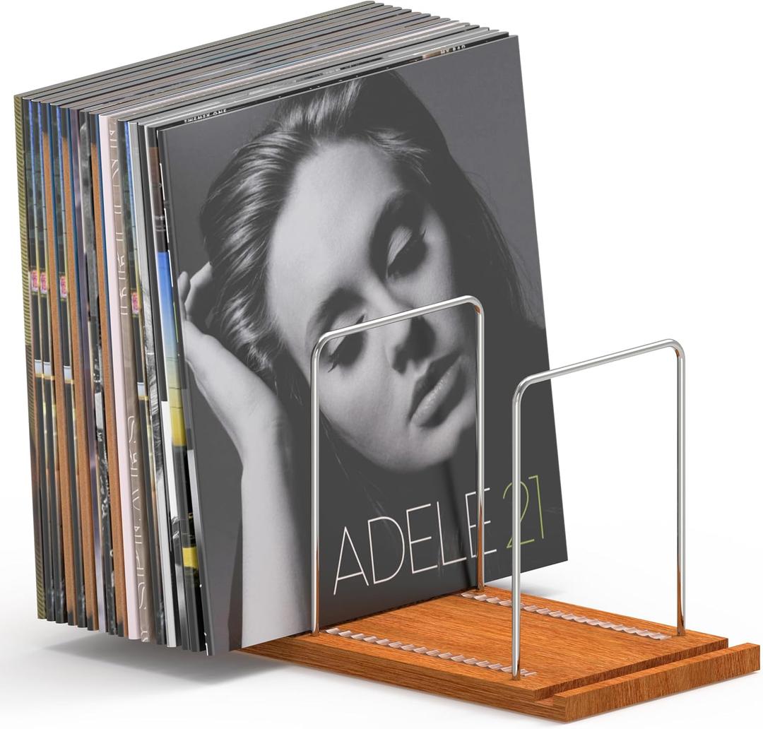 KORRTFID Vinyl Record Storage Holder Stand for 70 LPs, Solid Sapele Wood Vinyl Record Display with Now Playing Stand, Albums Holder for Albums Storage Organizer (Sapele Wood)