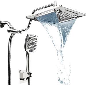 ELLO&ALLO Rain Shower Head with Handheld Spray, Rainfall Shower Head Combo with 60" Hose, Dual Showerhead Set with Adjustable Shower Extension Arm, Chrome ELLO&ALLO Rain Shower Head with Handheld Spray, Rainfall Shower Head Combo with 60" Hose, Dual Showerhead Set with Adjustable Shower Extension Arm, Chrome