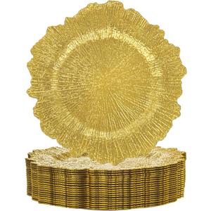 Supernal 20pcs Gold Charger Plates, Gold Chargers For Dinner Plates With Flora Reef Design,13inch Plastic Plate Chargers Suitable for Dinner, Wedding Party, Event Holiday Decoration