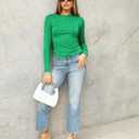 Abardsion Women's Long Sleeve Shirts Spring 2026 Casual Basic Going Out Crop Tops Slim Fit Tight Y2K Clothes (Green, XS)