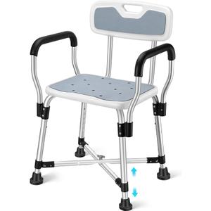 Shower Chair with Arms & Backrest - Heavy-Duty 500-lb Capacity Bath Seat, Adjustable 6 Height Settings, Non-Slip Padded Stool for Seniors, Disabled Users in Bathtubs & Walk-in Showers (Standard)