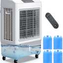 Windowless Swamp Cooler, 3 in 1 Evaporative Portable Air Conditioner with Remote, Cooling Fan Ac Unit,3 Speed, 24H Timer, 5.3 Gal Water Tank, 4 Ice Box for Garage, Patio, Bedroom Home Office Outdoor