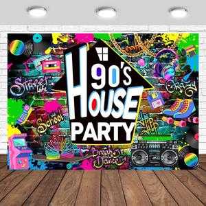 90s House Party Backdrop 8x6ft Hip Hop Retro Graffiti 90's Party Decorations Photography Background Banner Photo Studio Props (8x6ft)