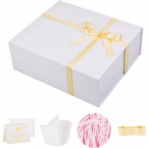 UoeRing 1 Extra Large White Gift Box 17x14.5x6 inch Luxury Gift Box for Presents with Magnetic Closure Lid Collapsible,Birthday,Christmas,Contains Card, Ribbon,Tissue Paper,Shredded Paper Filler
