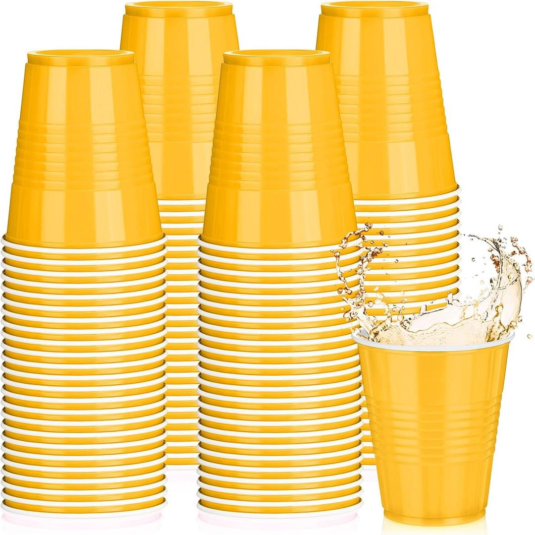 Pickmesh 50 Pack 12 oz Plastic Cups Disposable Cup Bulk for St Patricks Day Wedding Birthday Baby Shower Valentine New Year's Day Halloween and Festive Celebration Party Supplies(Yellow)