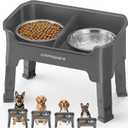 URPOWER Mess Proof Elevated Dog Bowls, High Wall Splash Guard Design, 4 Height Adjustable Raised Bowl Stand, 2 Stainless Steel Bowls, Non-Slip Food Water Set for Dogs