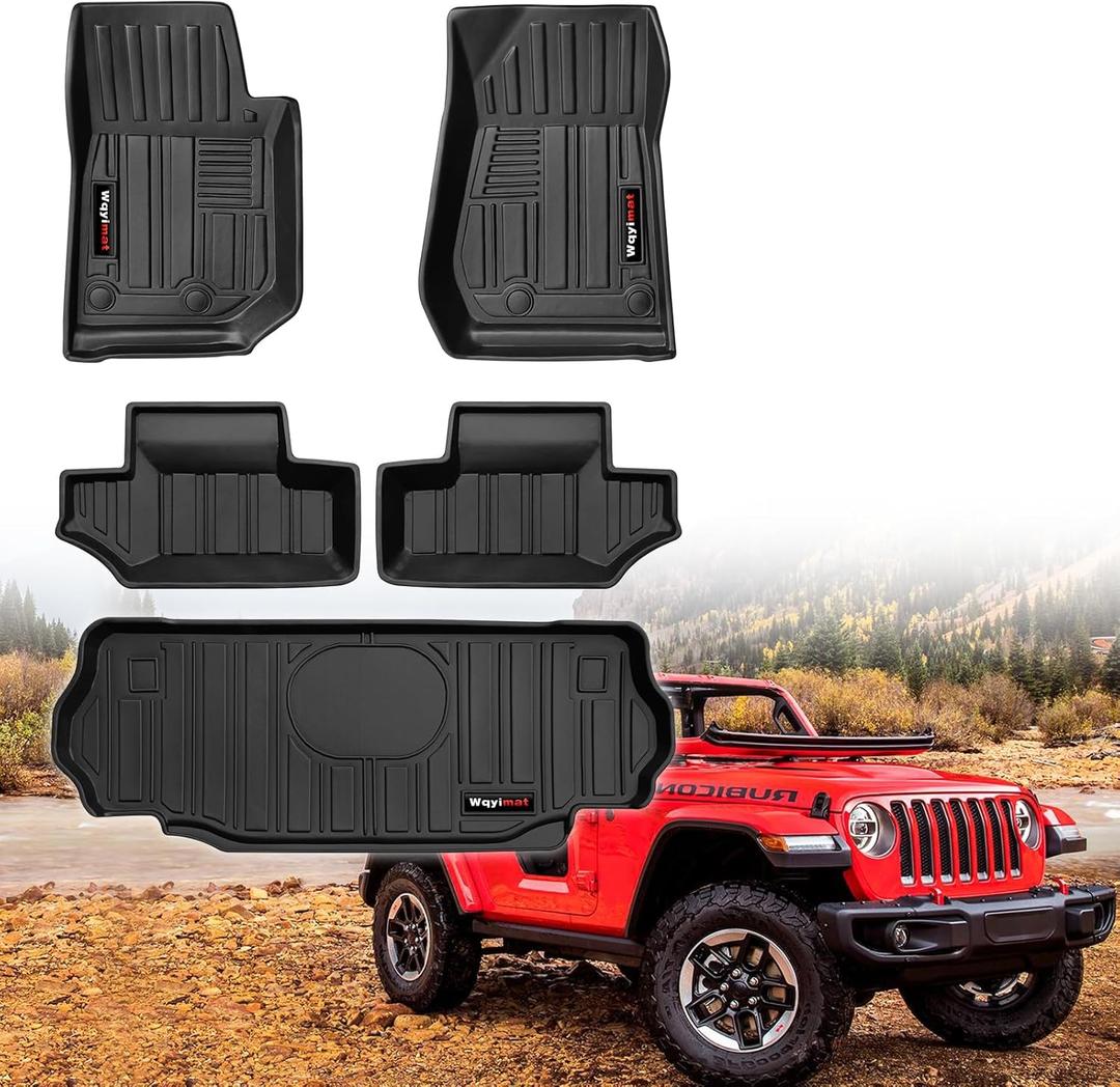 for 2007-2018 Jeep Wrangler JK 2 Door Floor Mats & Cargo Liner,TPE All Weather Car Liners Accessories,Custom Fit 1st & 2nd Row Floor Liners and Trunk Mat (for 2007-2018 Jeep Wrangler JK 2 Door)