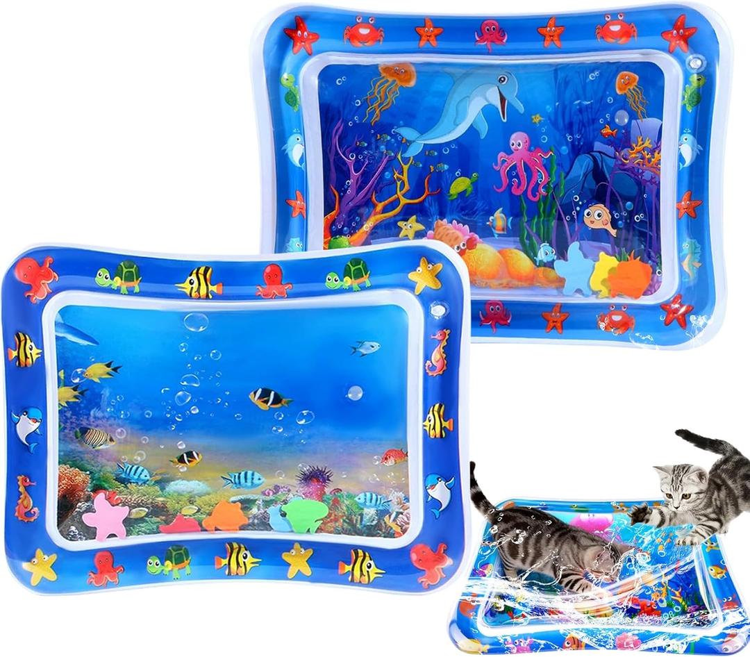 2 PCS Large 2mm Thickened Cat Water Mat, Interactive Cat Sensor Play Mat for Indoor Cats to Exercise, Anti-Scratch Leak Proof PVC Cooling & Heating Water Bed Enrichment Toy for Cats, Kitty