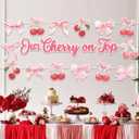 Our Cherry on Top Decorations - Pink Cherry Bow Party Garland for Birthday, First Baby Shower, and Valentines Themed Celebrations