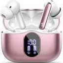 Wireless Earbuds, Bluetooth 5.4 Headphones Bass Stereo, Ear Buds with Noise Cancelling Mic, LED Display in Ear Earphones Clear Calls, IP7 Waterproof Bluetooth Earbuds for Laptop/Phones, Rose Gold