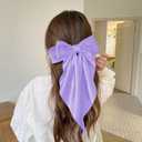2Pcs Silky Satin Hair Accessories: Long Tail Purple Ribbon Clips and Coquette Bows for Women
