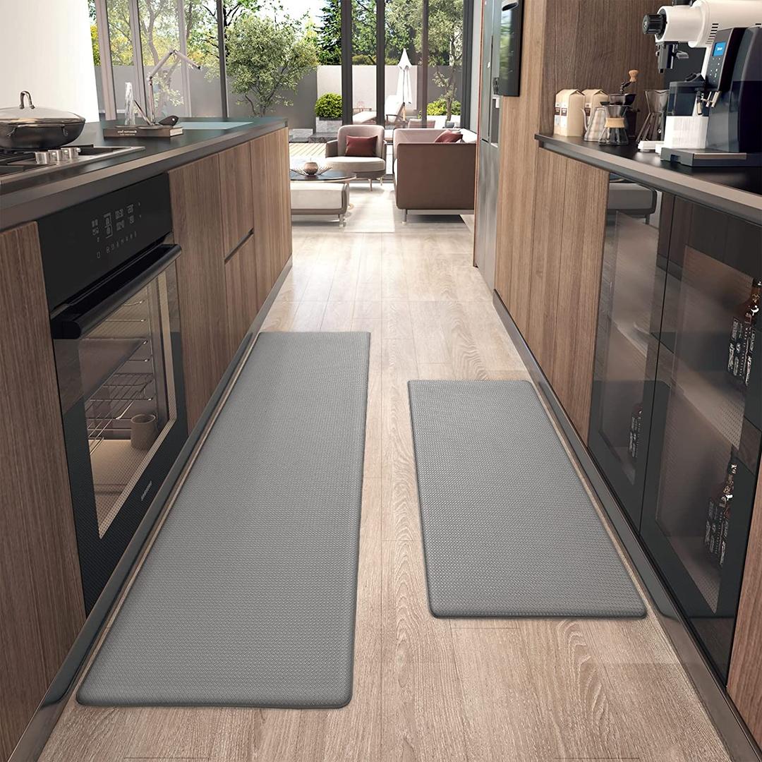 Nestiva Kitchen Rug Set of 2 PCS, Non-Slip/Skid Kitchen Runner Rugs Floor Mats, Anti-Fatigue Soft Standing Mats for Floor, Laundry & Sink, Grey 18"x28"+18"x47"
