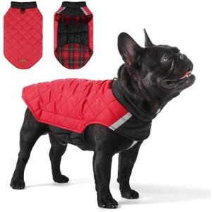 Reversible Waterproof Dog Coat - Adjustable Winter Jacket for Small to Large Breeds, Warm Cold Weather Apparel for Medium Dogs (Red & Black, Medium)
