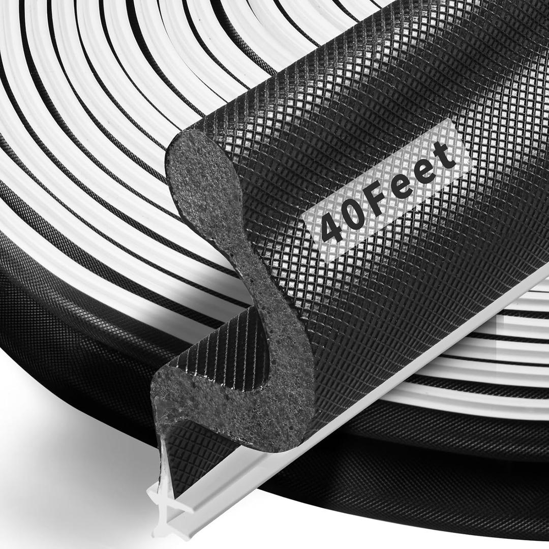 40 Feet Long Reach Door Weather Stripping Door Seal Strip, New Upgraded V-Shaped Replacement Kerf Weather Stripping for Door Frame Door Insulation, Easy Cut to Size(Black)