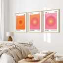 KISSFOX 3 Piece OAK Wood Framed Wall Art Pink Orange Wall Decor Aura Canvas Art Angel Number Pictures Trendy Aesthetic Preppy Paintings For Apartment Dorm Women Girls Bedroom