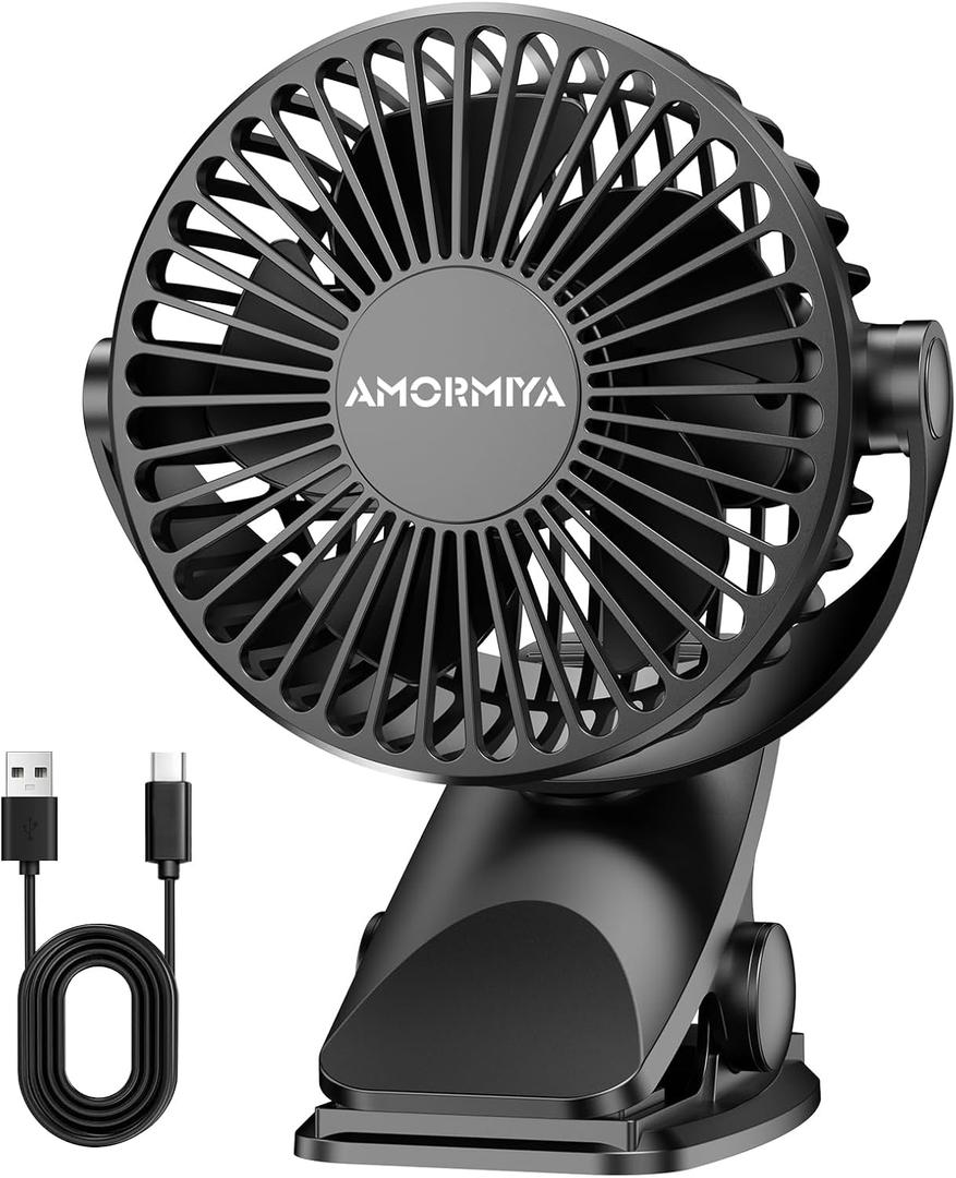 Portable Clip on Fan, 4000mAh Battery Operated Fan, Max 4.5m/s Strong Airflow, 20H Runtime, Quiet 3 Speed USB Rechargeable Mini Personal Fan for Desk Golf Cart Camping, 360° Rotate, Black, 5in