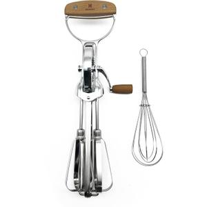 Classic Vintage Wooden Manual Rotary Egg Beater - 12-Inch