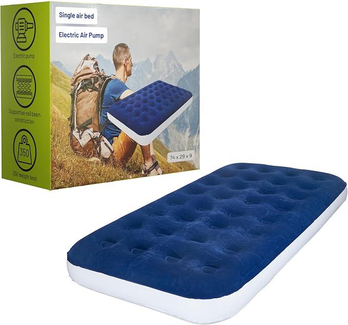 Nutan 9-Inch Durable Luxury Inflatable Air Mattress with Comfort Coil Technology and High Capacity Pump, Good for Camping, Home and Portable Travel, Blue, 74" x 29"