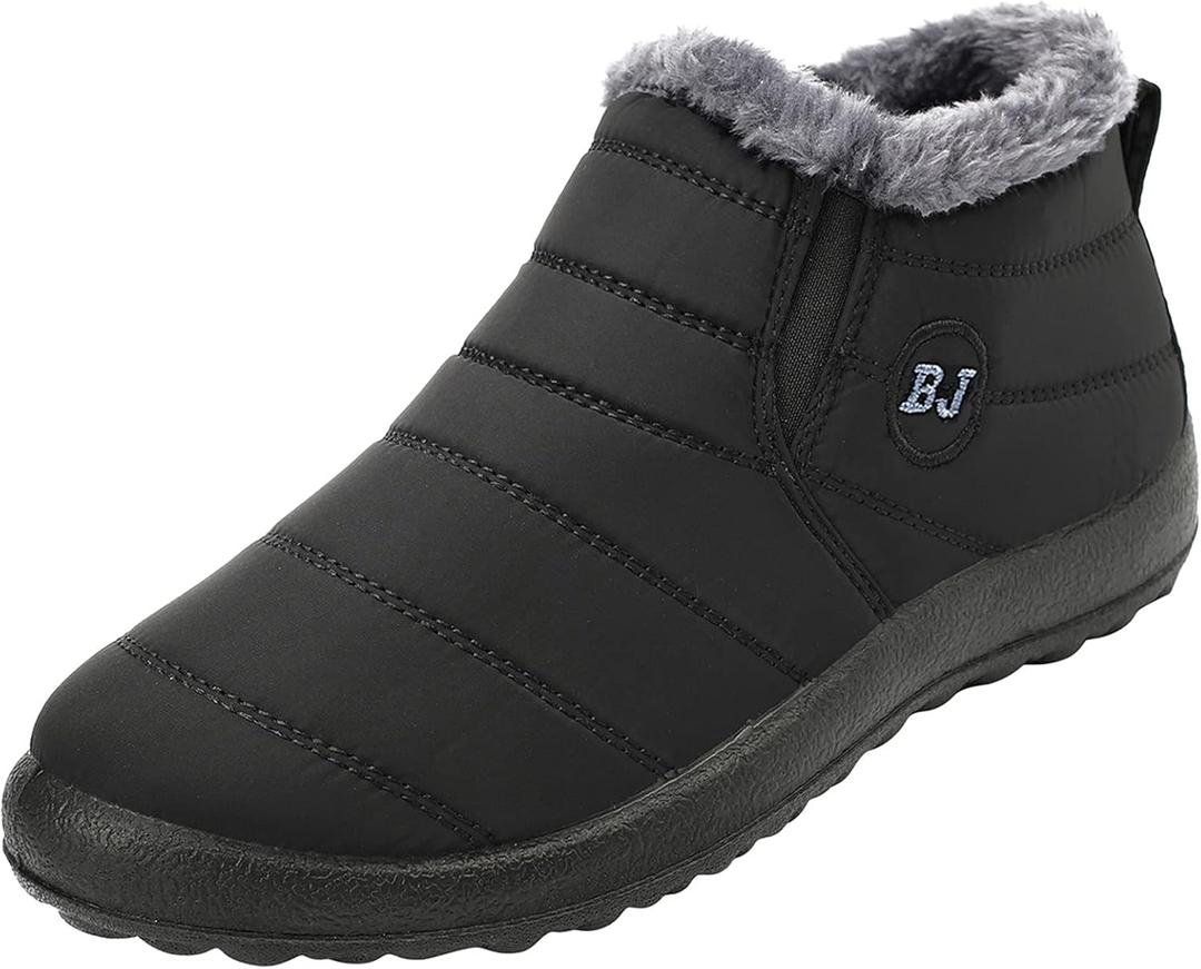 L-RUN Womens Winter Snow Boots Fur Lined Warm Ankle Boots Slip on Men's Snow Ankle Boots Lightweight Outdoor Footwear