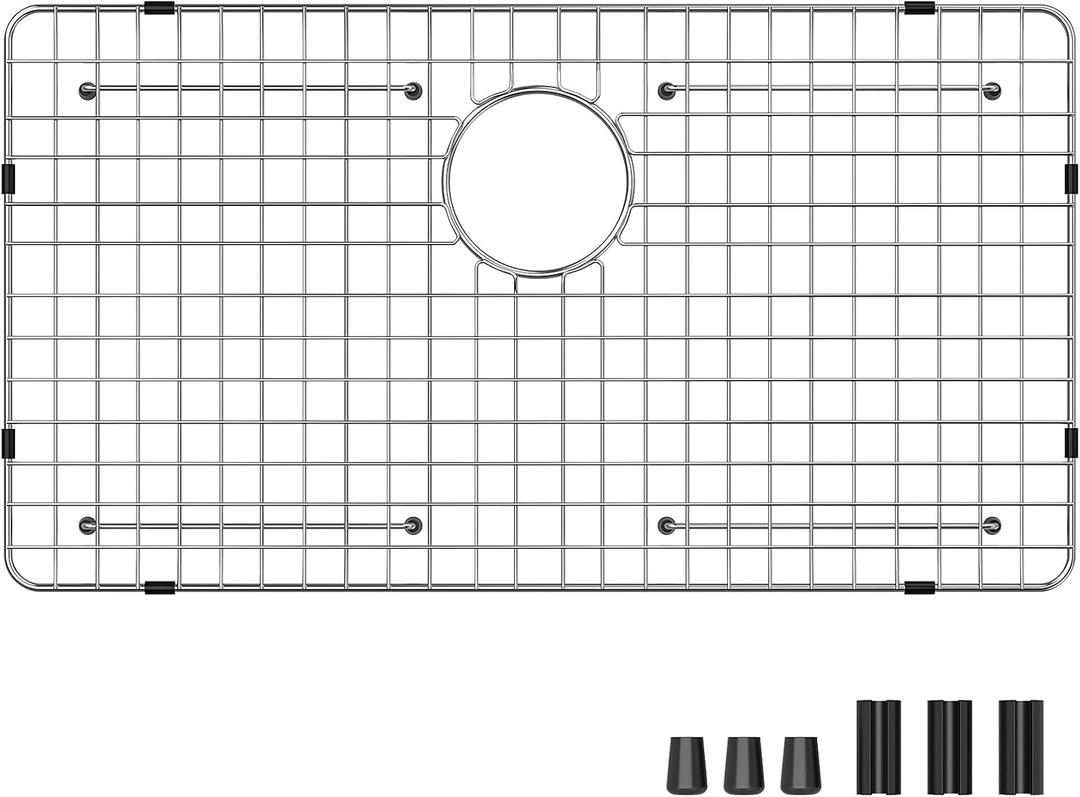 Sink Bottom Grid 27-9/16" x 14-9/16", Rear Drain with Corner Radius 3/16", Kitchen Sink Protector for Single Sink Kitchen Bowl