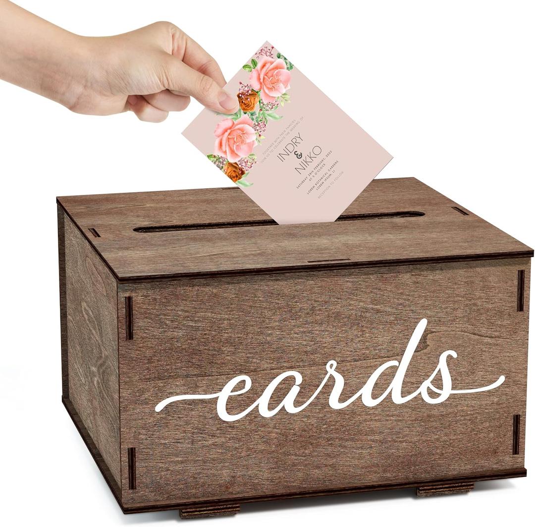 JackMa Easy DIY Assembling Rustic Wooden Card Box for Wedding Gifts & Greeting Cards, Bridal Shower, Baby shower Graduation Party, Gift Card Holder with Lid and Slot