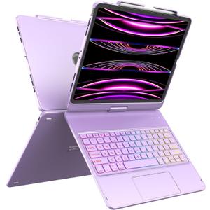 Keyboard Case for iPad Air 13 inch (M4/M3/M2, 2026/2025/2024), Multi-Touch Trackpad Backlit Keyboard for iPad Pro 12.9 (6th, 5th, 4th, 3rd Gen)-360 Protective Case with Pencil Holder (Purple)