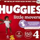 Huggies Size 4 Diapers, Little Movers Baby Diapers, Size 4 (22-37 lbs), 150 Count (2Packs of 29) 