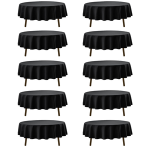 10-Pack Black Round Tablecloths, 90 Inches, Stain-Resistant Polyester for 4-5 Ft Round Tables - Washable Table Covers for Weddings, Banquets, Birthday Parties, Events