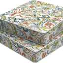 Set of 2 Outdoor Chair Cushions 20 x 20 x 4, Water Repellent Patio Seat Cushion with Removable Cover, All Weather Thick Chair Cushion for WickerSofaPatio Furniture, Paisley Botanical