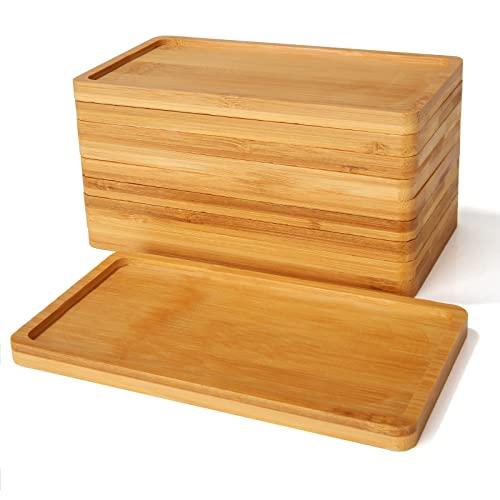 9PCS Mini Bamboo Display Trays - 7"x3.4" Small Decorative Bamboo Trays for Vanity, Plants, Candles, Keys, Soap, Jewelry, Tealight - Not for Serving Heavy Food