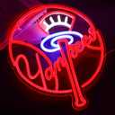 YANKEES Neon Signs For Wall Decorbaseball Team Neon Lights For Bedroom LED Signs Suitable For Man Cave 5V Power Adapter Birthday Christmas Gifts For Boys 13 * 15 Inch (Red+Blue+White)