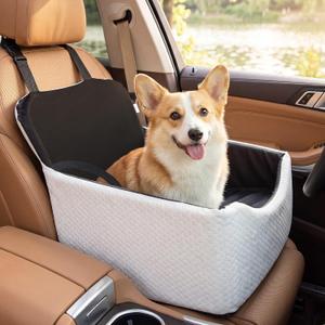 5in Dog Booster Car Seat,Travel Safety Car Seat for S/M Dogs,Grey | Fully Removable & Washable Dog Elevated Seat,with Safety Strap and Non-Slip Base for Dogs up to 35 lbs