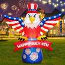 6FT Patriotic Independence Day 4th of July Memorial Day Inflatable Outdoor Decoration, Soaring American Bald Eagle, LED Lights Holiday Blow Up for Fourth July Party Garden Yard Lawn Decor