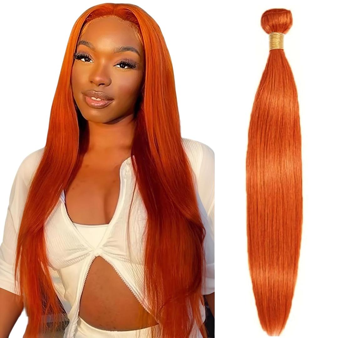 #350 Ginger Bundles Human Hair Straight Bundles Human Hair 22 Inch Orange Single Bundle Human Hair Extension for Women 100g Total