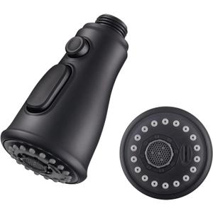 Kitchen Sink Pull Down Faucet Spout Replacement Black, 3 Function (Flow/Spray/Water Blade) Sprayer Nozzle with Check Valve, G1/2 Connector Only, ABS Plastic Material