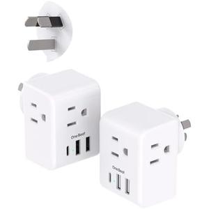 2 Pack Australia New Zealand Power Plug Adapter, Australia Travel Adapter with 3 American Outlets 3 USB Charging Ports (1 USB C), Type I Plug Adapter for US to Australia, Argentina, China