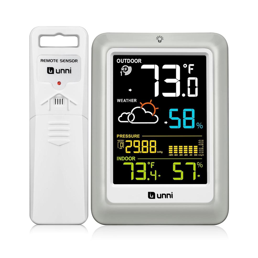 Indoor Outdoor Thermometer Wireless Weather Stations, with 330ft Range Sensor and Adjustable Brightness Inside Outside Temperature Humidity Monitor (Colorful)