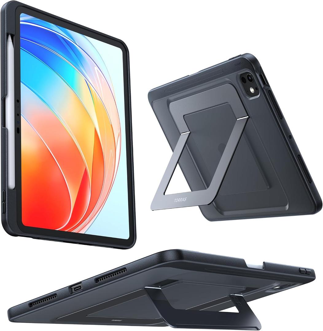 TORRAS Ostand K1 Guardian for iPad Pro 11 inch Case M5 2025 & 2024 M4, Ultra Stable Stand, Multiple Adjustable Viewing Angles, Slim Protective Kickstand iPad Pro 11 Case with Pencil Holder, Black