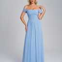 Summer Formal Wedding Guest Off the Shoulder Maxi Dress Women 2026 (Blue, L)