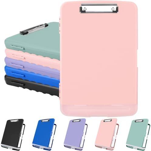 Meiikun Clipboard with Storage, Plastic Clipboard  8.5x11 with Pen Holder, High Capacity Nursing Clipboard Folder, Side Opening Storage Clip Board for Office Work Nurses Teachers (Light Pink), Pack of 1 
