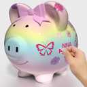 Personalized Ceramic Piggy Bank for Kids with Name DIY, Toddle Piggy Bank for Girls, alcancias de Dinero para nios, Kids Bank Birthday Gift for Teens,Cute Nursery Decor for Girls- Butterflies