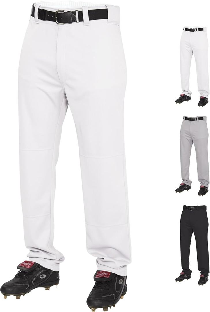 Rawlings Men's Semi-Relaxed Full Length Baseball Pants | Adult Sizes | Solid | Multiple Colors (White, M)