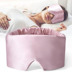 FRESHME 100% Mulberry Silk Sleep Mask Blackout Eye Mask Blindfold for Men Women with Elastic Strap, Cute Gorgeous Pink Soft and Comfortable Perfect Eye Shade Cover for Sleep Travel Nap Yoga and Work