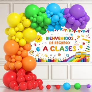 MEHOFOND Bienvenidos De Regreso A Clases Decorations, 112PCS Colorful Back to School Balloon Garland Arch kit for Kids Classroom First Day in Preschool Kindergarten Party Supplies