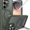 Maledan Strong Magnetic & Kickstand for Samsung Galaxy S26 Ultra Case, Fit for Mag-Safe, Mil-Grade Drop Protection, Seamless Stand for Galaxy S26 Ultra Case, Translucent Back/Green Edge