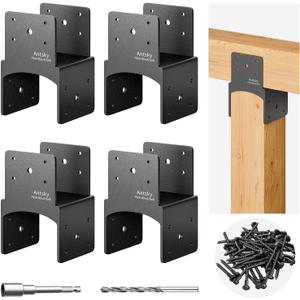 4Pack 6x6 Post Anchor Connector , Stainless Steel Post Caps Tie Bracket for 6x6 and 6x8 Wood Posts, Beam Anchor Connector, Post Base Bracket for Supporting Wood Beams