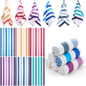 Peryiter 6 Pcs 72 x 36 Inch Oversized Beach Towels Set Quick Dry Pool Towels Absorbent Camping Travel Blankets Set for Women Men Bath Beach(Gradient Color,Stripe)