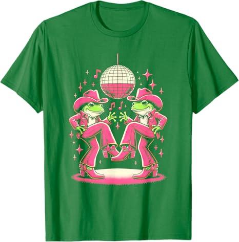 Funny Frog In Pink Cowboy Costume Disco Dance 60s 70s Party T-Shirt (Small, Green)